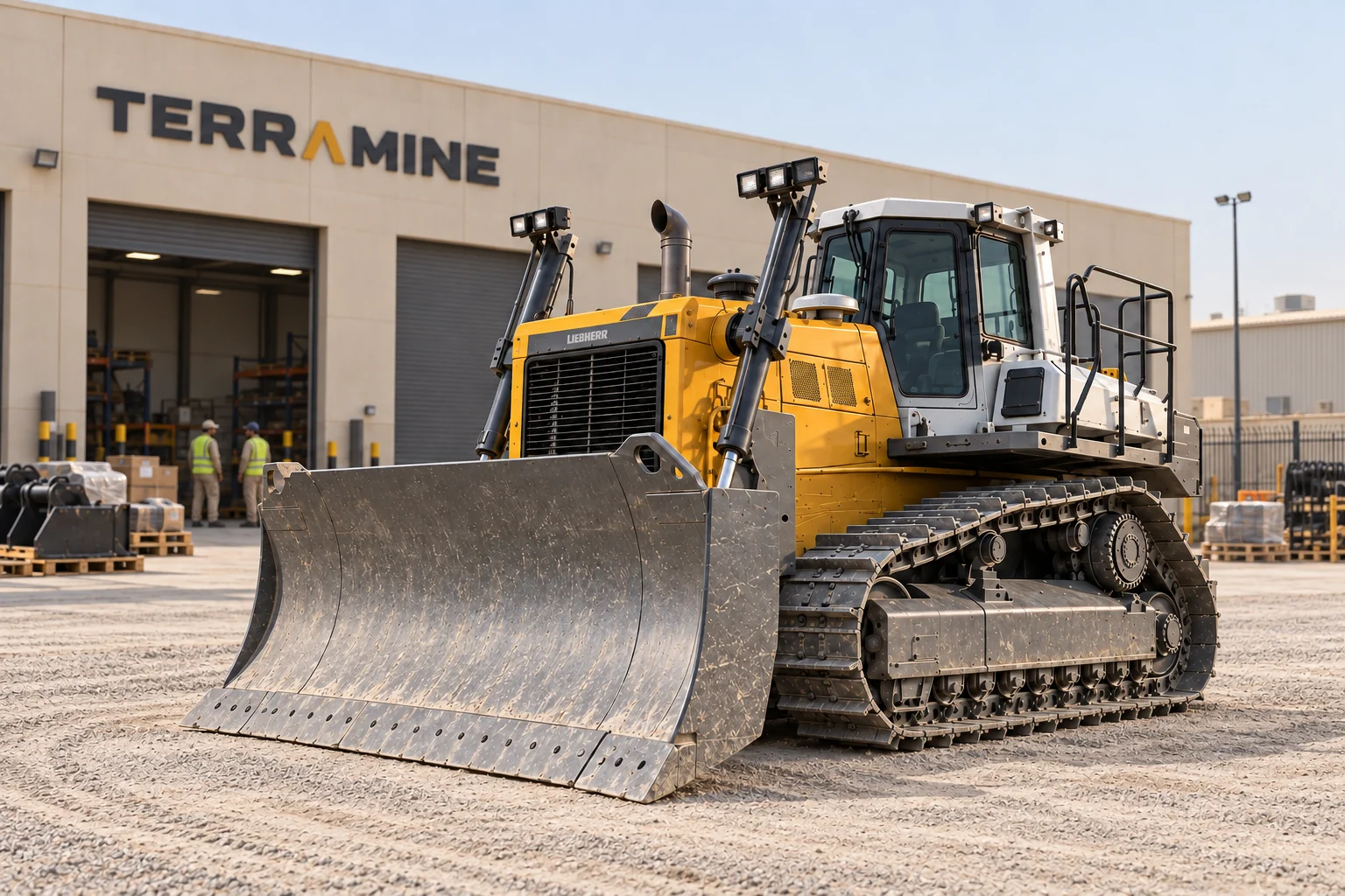 Illustrative AI image of a Liebherr PR 766 crawler dozer at a Terramine equipment yard