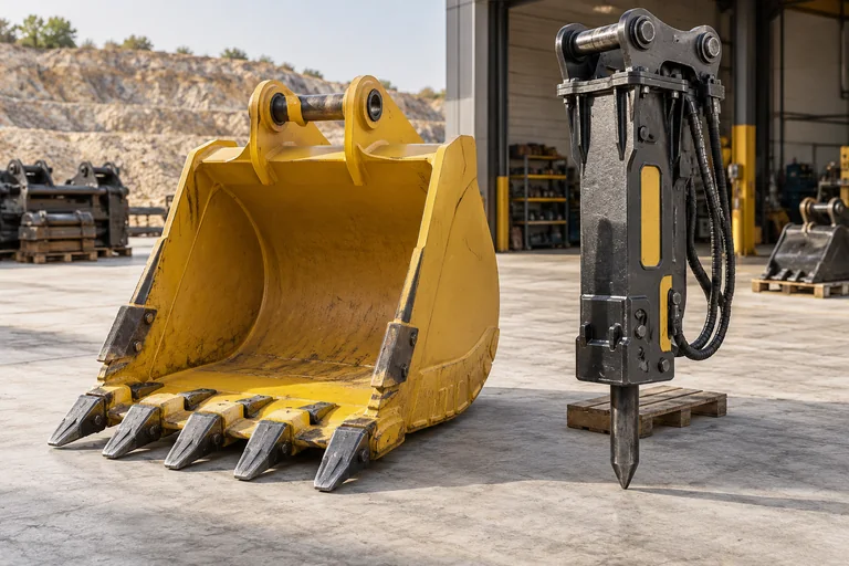 Illustrative heavy equipment attachments & work tools photography